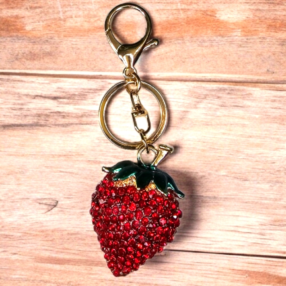🍓 Charm | Strawberry Keychain Red Rhinestone Crystal bag purse 'Charm' - Picture 4 of 15